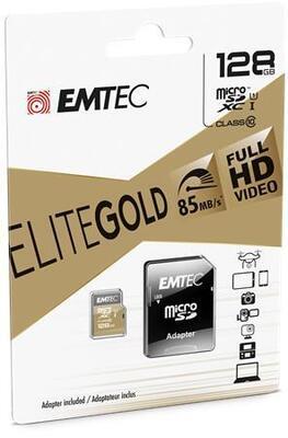 Paměťová karta "Elite Gold", microSDXC, 128GB, UHS-I/U1, 85/20 MB/s, adaptér, EMTEC ECMSDM128GXC10GP