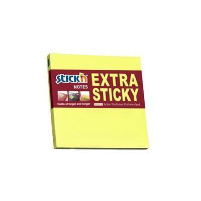 Samolepicí bloček "Extra Sticky",neonově žlutá barva, 76x76 mm, 90 listů, STICK N 21670 - 1