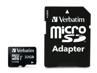 Paměťová karta "PRO", microSDHC, 32GB, CL10/U3, 90/45 MB/s, adaptér, VERBATIM - 1