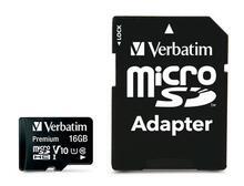 Paměťová karta "Premium", microSDHC, 16GB, CL10/U1, 45/10 MB/s, adaptér, VERBATIM - 1/2