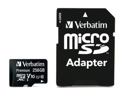 Paměťová karta "Premium", microSDXC, 256GB CL10/U1, s adaptérem, VERBATIM - 1