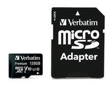 Paměťová karta "Premium", microSDXC, 128GB, CL10/U1, 70/10 MB/s, adaptér, VERBATIM - 1/2