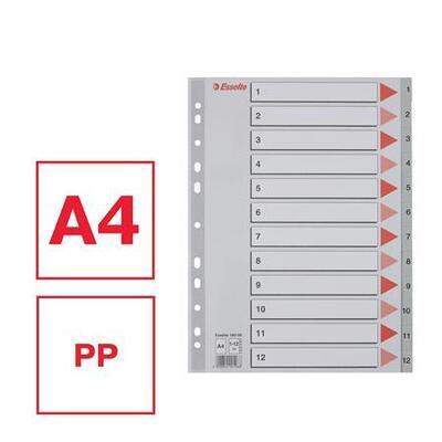 Rejstříky, šedá, A4, plast, 1-12, ESSELTE - 1