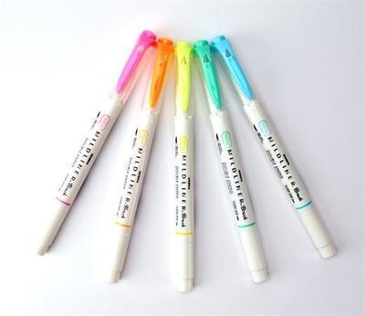 Štětcové fixy "Mildliner Fluorescent", 5 barev, oboustranný, ZEBRA - 2