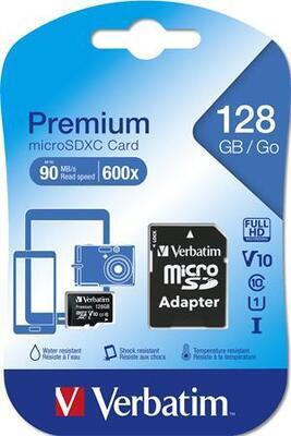 Paměťová karta "Premium", microSDXC, 128GB, CL10/U1, 70/10 MB/s, adaptér, VERBATIM - 2