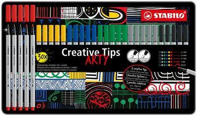 Linery "Creative Tips ARTY", sada, 6 pastelových barev, 5 šířek stopy, plechová krabička, STABILO 89 - 2