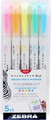 Štětcové fixy "Mildliner Fluorescent", 5 barev, oboustranný, ZEBRA - 3