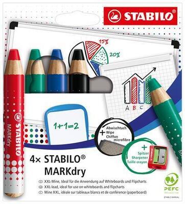 Popisovače na bílou tabuli a flipchart "MARKdry", 4 barvy, sada, STABILO 648/4-5 - 3