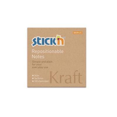 Samolepicí bloček "Kraft Notes", hnědá barva, 76x76 mm, 100 listů, STICK N 21639 - 3