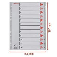 Rejstříky, šedá, A4, plast, 1-12, ESSELTE - 5/6