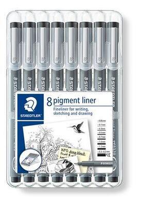 Liner "Pigment Liner 308", černá, sada, 8 šířek stopy, STAEDTLER 308 SB8 - 5