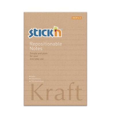 Samolepicí bloček "Kraft Notes", linkovaný, hnědá barva, 150x101 mm, 100 listů, STICK N 21641 - 6