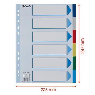 Barevné rozlišovače, mix barev, A4, plast, 6 dílů, ESSELTE - 6