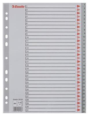 Rejstříky, šedá, A4, plast, 1-31, ESSELTE - 6