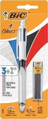 Kuličkové pero a mechanická tužka 2v1 + grafitová tuha "4 Colours", blistr, BIC 942103 - 7